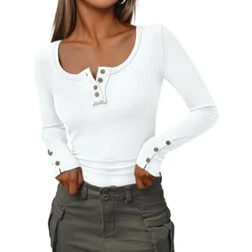 Kissfix Women's Trendy Long Sleeve Henley Shirt for Casual Fall Fashion