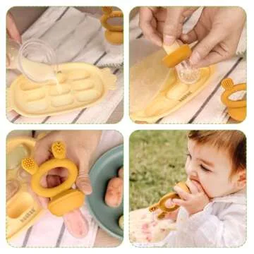 Haakaa Baby Fruit Food Feeder & Silicone Nibble Tray Combo - Breastmilk Popsicle Mold for Baby Cooling Relief, BPA Free Baby Mesh Feeder for Infant Self Feeding