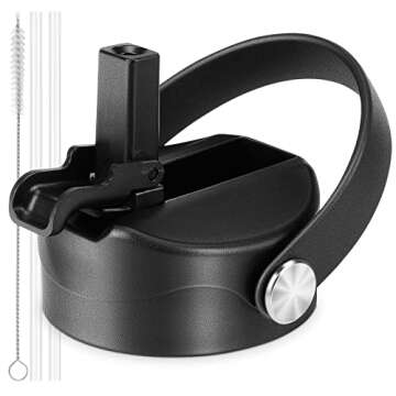 QIMUKKX Straw Lid for Hydro Flask Wide Mouth Bottle, Replacement Straw Lid with Dust Cover Fits Hydroflask Wide Mouth, Black