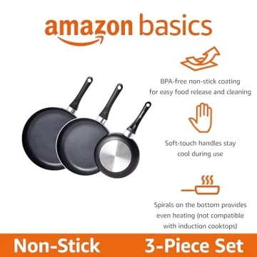 Non-Stick Frying Pan Set - Amazon Basics 8, 10, 12 Inch
