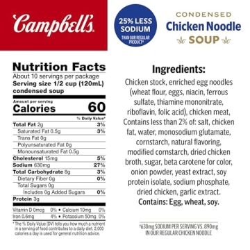 Campbell’s Condensed 25% Less Sodium Chicken Noodle Soup - 10.75 oz Can (4 Pack)