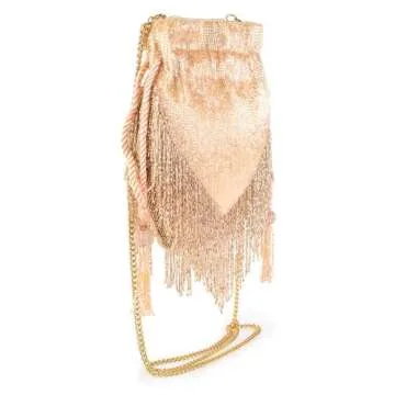 Mary Frances Boho Chic BeadedDrawstring Crossbody Pouch Handbag, Pink
