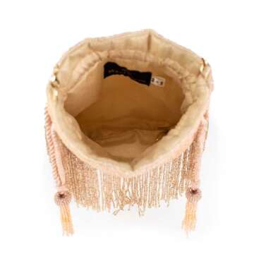 Mary Frances Boho Chic BeadedDrawstring Crossbody Pouch Handbag, Pink