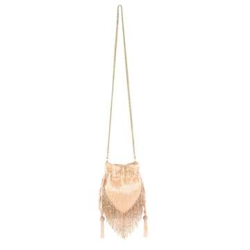 Mary Frances Boho Chic BeadedDrawstring Crossbody Pouch Handbag, Pink