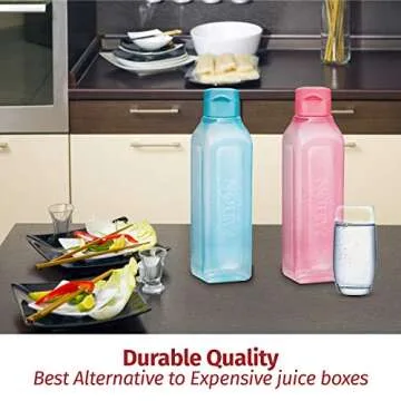 MILTON Sports Water Bottle Square Juice Box 4 Set 17 oz. Great for Juices Milk Smoothies Plastic Wide-Mouth Reusable Leak Proof Drink Bottle/Carton for School Bags Lunch Boxes Gym Flip Lid -BPA Free