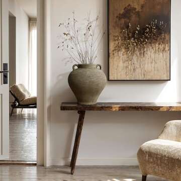 LuxenHome Rustic Large Flower Vase,14'' Tall Brown Terracotta Cauldron Vase,Farmhouse Decorative Vases for Dining Table Decor,Vintage Pottery Ceraimc Vase Living Room Office Home Decor