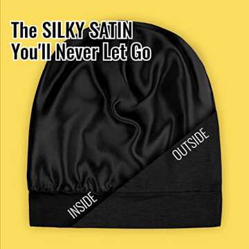 PARISBELLA Satin Lined Sleep Cap Bonnet for Curly Hair and Braids, Stay On All Night Wrap with Adjus...