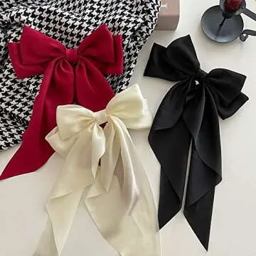 3 Pcs Bow Ribbon Hair Clip Solid Satin Clip Hair Pin Retro Headband with Clips Women Girls Hair Acce...