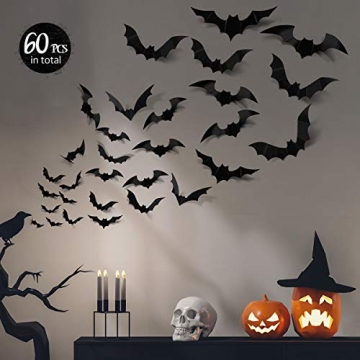 Coogam 60PCS 3D Bats Halloween Decor for Home