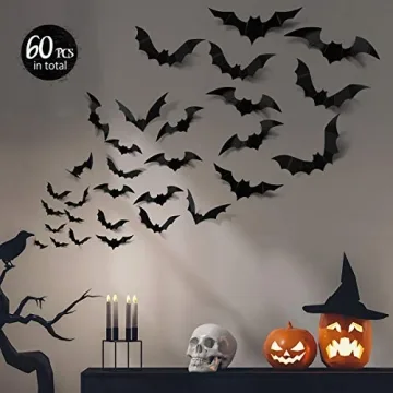 Coogam 60PCS 3D Bats Halloween Decor for Home