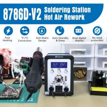 TOAUTO 8786D-V2 Soldering Station Kit - Fast Heating, USB Charging & Safety Features