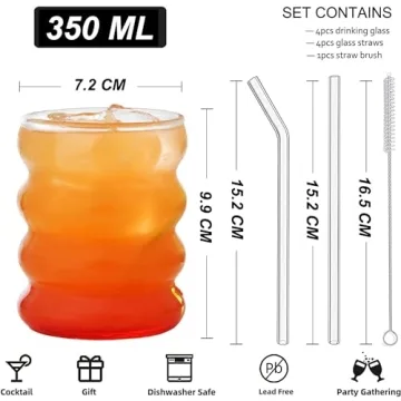 Elegant Ribbed Drinking Glass Set with Straws for Any Occasion