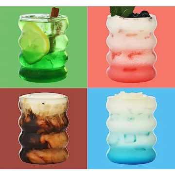 Elegant Ribbed Drinking Glass Set with Straws for Any Occasion