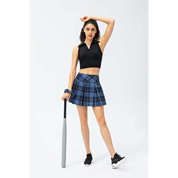 Amxiway Women’s Pleated Tennis Skirts with Built-in Shorts - High Waisted, Mini Plaid Golf Skort f...