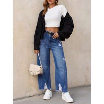 Trendy Cicy Bell Women's Baggy Wide Leg Jeans - Blue Denim Pants