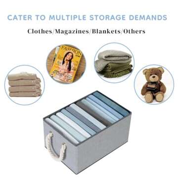 Medium Fabric Storage Bins with Lids 3 Packs,Folding Storage Baskets for Organizing with Cotton Rope Handles,Rectangle Organizer Bins for Magazine with Metal Snap,Gray,12.20"x9.45"x6.69"