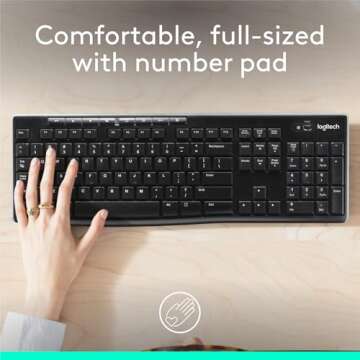 Logitech K270 Wireless Keyboard for Windows, 2.4 GHz Wireless, Full-Size, Number Pad, 8 Multimedia K...