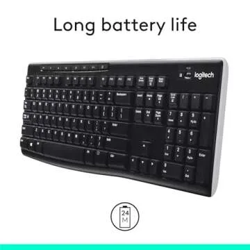 Logitech K270 Wireless Keyboard for Windows, 2.4 GHz Wireless, Full-Size, Number Pad, 8 Multimedia Keys, 2-Year Battery Life, Compatible with PC, Laptop, Black