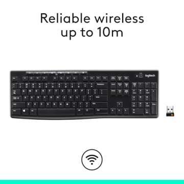 Logitech K270 Wireless Keyboard for Windows, 2.4 GHz Wireless, Full-Size, Number Pad, 8 Multimedia Keys, 2-Year Battery Life, Compatible with PC, Laptop, Black