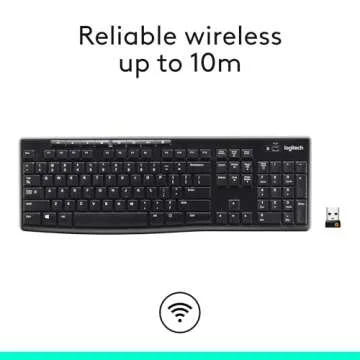 Logitech K270 Wireless Keyboard for Windows, 2.4 GHz Wireless, Full-Size, Number Pad, 8 Multimedia Keys, 2-Year Battery Life, Compatible with PC, Laptop, Black