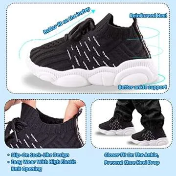 Baby Walking Shoes First Walker Toddler Infant Little Girls Boys Slip-On Wide Chubby Feet Summer Non-Slip Soft Rubber Sole Cute Crib Knit Socks Sneakers Size 5 for 12-18 Months Crawling (Black, 5#21)