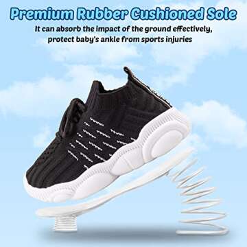 Baby Walking Shoes First Walker Toddler Infant Little Girls Boys Slip-On Wide Chubby Feet Summer Non-Slip Soft Rubber Sole Cute Crib Knit Socks Sneakers Size 5 for 12-18 Months Crawling (Black, 5#21)