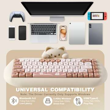 YUNZII C68 Wireless Mechanical Keyboard,65% Layout,Hot Swap,Triple Mode BT5.0/2.4G/Wired, RGB Backlit NKRO,Cute Cat Silicone Ergonomic Design for Win/Mac (Brown, Milk Switch)
