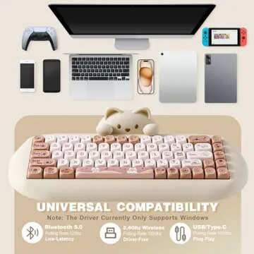 YUNZII C68 Wireless Mechanical Keyboard,65% Layout,Hot Swap,Triple Mode BT5.0/2.4G/Wired, RGB Backlit NKRO,Cute Cat Silicone Ergonomic Design for Win/Mac (Brown, Milk Switch)