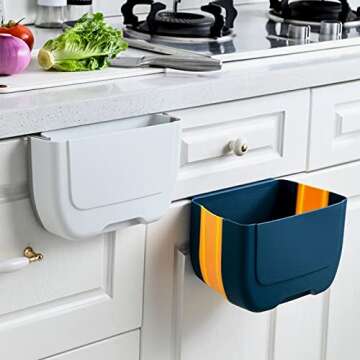 Hanging Folding Mini Trash Can for Kitchen Cabinet Door, Small Collapsible Garbage Bin Under Sink,Wa...