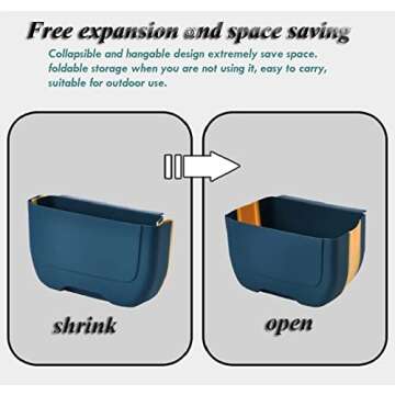 Hanging Folding Mini Trash Can for Kitchen Cabinet Door, Small Collapsible Garbage Bin Under Sink,Wall Mounted Waste Bin- Container Cabinet/Bedroom/Bathroom (3L)(White)