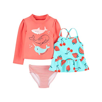 Simple Joys by Carter's Girls' 3-Piece Assorted Rashguard Sets - Sun Safe Swimwear for Toddlers