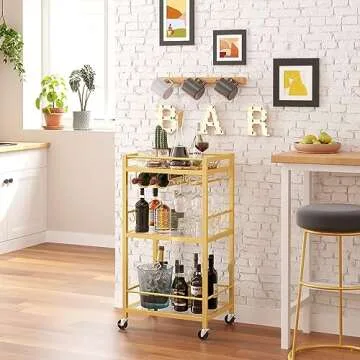 Stylish TUTOTAK Bar Cart with Mirrored Shelves & Wine Rack for Home