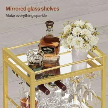 TUTOTAK Gold Bar Cart with 3-Tier Mirrored Shelf