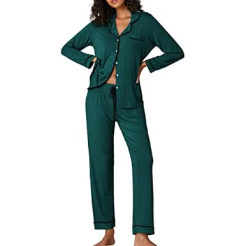 Ekouaer Pajamas Women's Long Sleeve Sleepwear Soft Button Down Loungewear Pjs Lounge Set Nightwear,D...