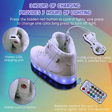 WONZOM High Top LED Light Up USB Sneakers for All