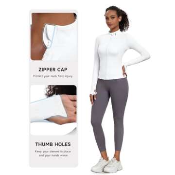 VUTRU Women's Workout Yoga Jacket Lightweight Athletic Jacket Slim Fit Full Zip Running Track Jacket (White,XXL)