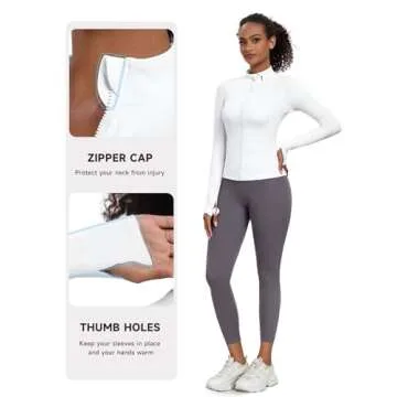 VUTRU Women's Workout Yoga Jacket Lightweight Athletic Jacket Slim Fit Full Zip Running Track Jacket (White,XXL)
