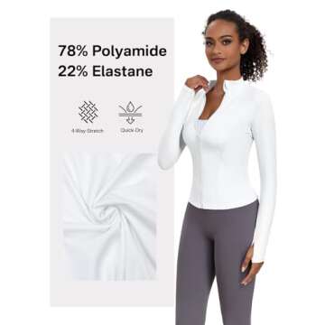 VUTRU Women's Workout Yoga Jacket Lightweight Athletic Jacket Slim Fit Full Zip Running Track Jacket (White,XXL)