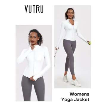 VUTRU Women's Workout Yoga Jacket Lightweight Athletic Jacket Slim Fit Full Zip Running Track Jacket (White,XXL)