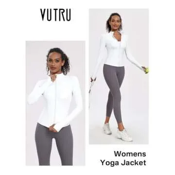 VUTRU Women's Workout Yoga Jacket Lightweight Athletic Jacket Slim Fit Full Zip Running Track Jacket (White,XXL)