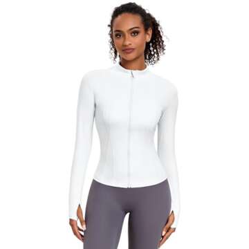 VUTRU Women's Workout Yoga Jacket Lightweight Athletic Jacket Slim Fit Full Zip Running Track Jacket (White,XXL)
