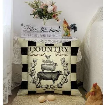 Vintage Farmhouse Animal Pillow Covers for Rustic Decor