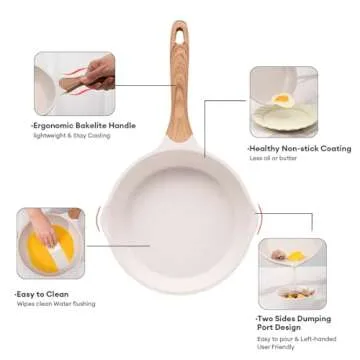 JEETEE Nonstick Frying Pans Skillet with Lid, 8" Granite Non-Stick Frying pan, Aluminum Pans with Bakelite Handle, Compatible with All Stovetops (Gas, Electric & Induction), Beige