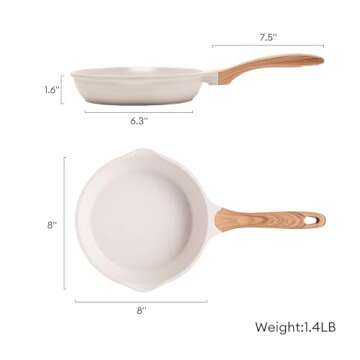 JEETEE Nonstick Frying Pans Skillet with Lid, 8" Granite Non-Stick Frying pan, Aluminum Pans with Bakelite Handle, Compatible with All Stovetops (Gas, Electric & Induction), Beige
