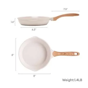 JEETEE Nonstick Frying Pans Skillet with Lid, 8" Granite Non-Stick Frying pan, Aluminum Pans with Bakelite Handle, Compatible with All Stovetops (Gas, Electric & Induction), Beige