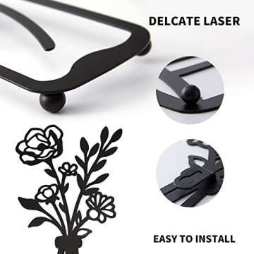 3 Pieces Metal Wall Decor - Metal Flower Vase & Theme Art - Minimalist Black for Home/Bathroom/Kitch...