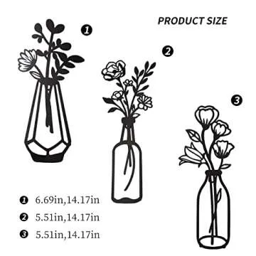 3 Metal Flower Vase Decor - Elegant Wall Art for Home
