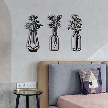 3 Metal Flower Vase Decor - Elegant Wall Art for Home