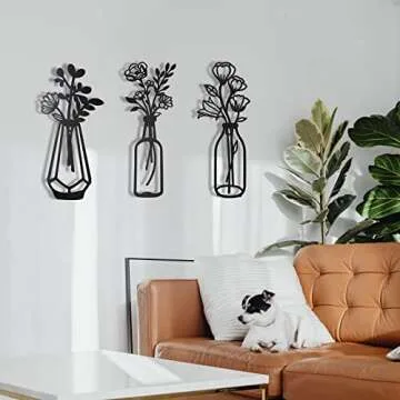 3 Metal Flower Vase Decor - Elegant Wall Art for Home
