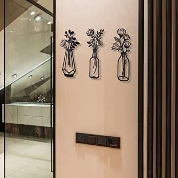 3 Metal Flower Vase Decor - Elegant Wall Art for Home